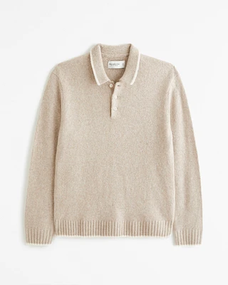 Fuzzy Pattern Long-Sleeve 3-Button Sweater Polo
