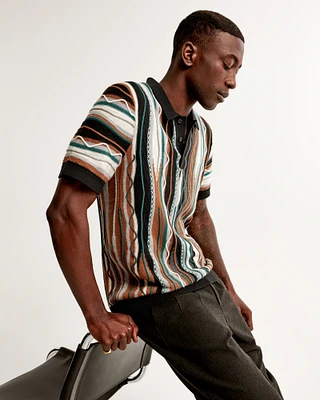 Jacquard Stripe 3-Button Sweater Polo