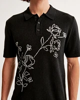 Floral 3-Button Sweater Polo