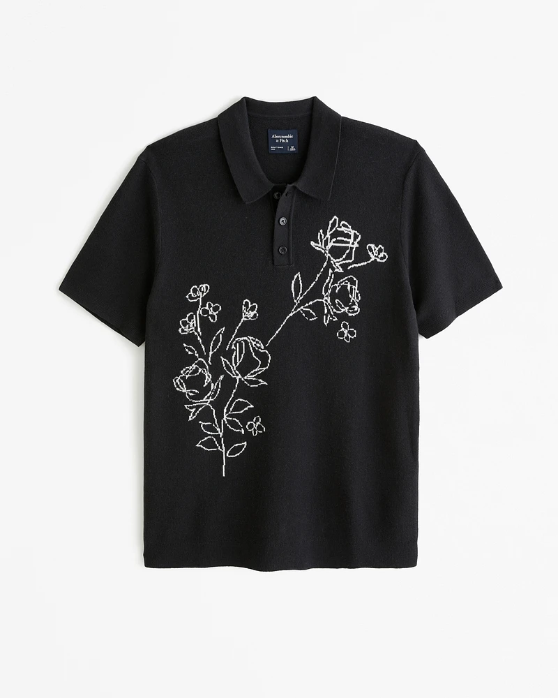 Floral 3-Button Sweater Polo