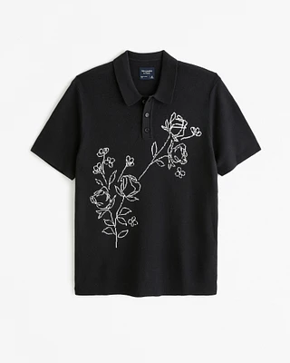 Floral 3-Button Sweater Polo