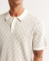 Geometric 3-Button Sweater Polo