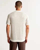 Geometric 3-Button Sweater Polo
