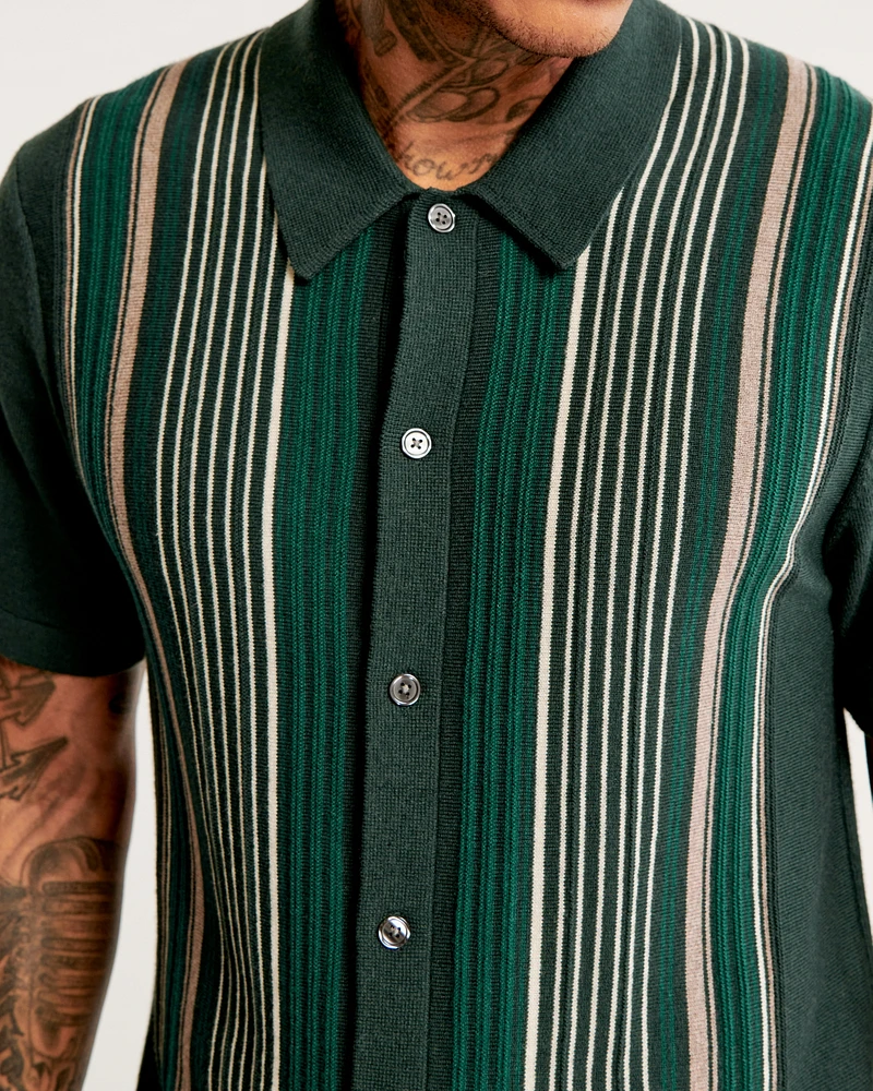 Striped Button-Through Sweater Polo