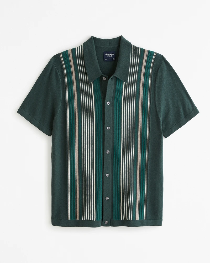 Striped Button-Through Sweater Polo