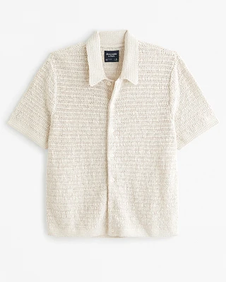 Crochet-Style Button-Through Sweater Polo