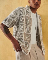 Crochet-Style Pattern Button-Through Sweater Polo