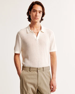 Open Stitch Johnny Collar Sweater Polo