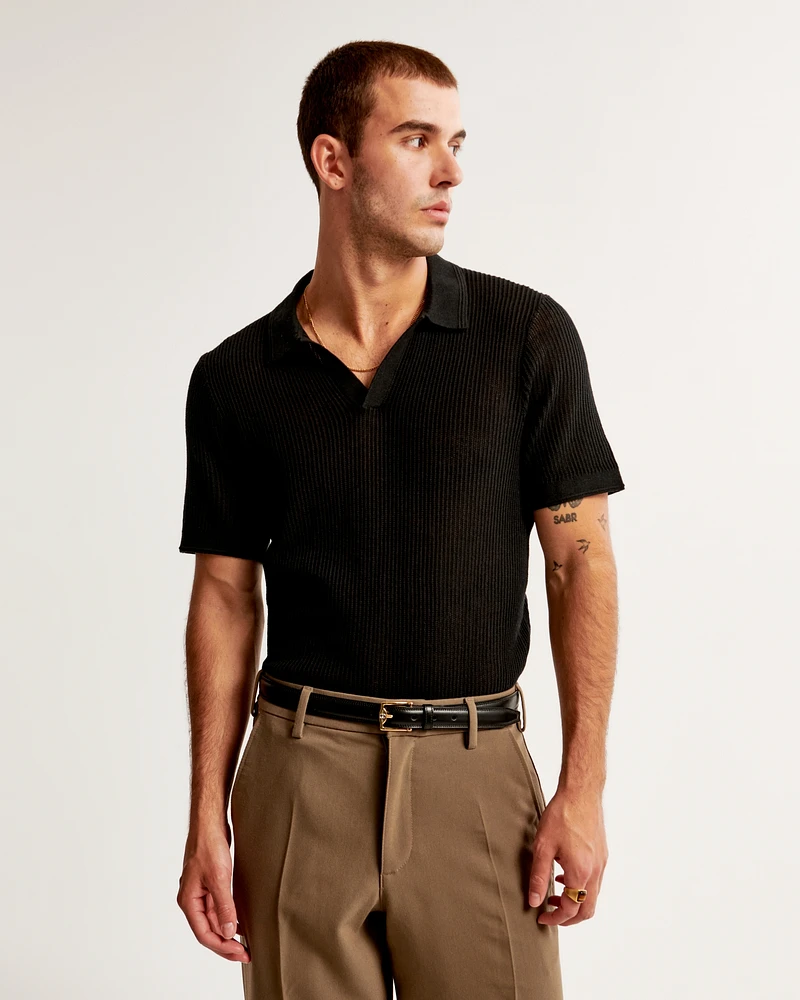 Open Stitch Johnny Collar Sweater Polo