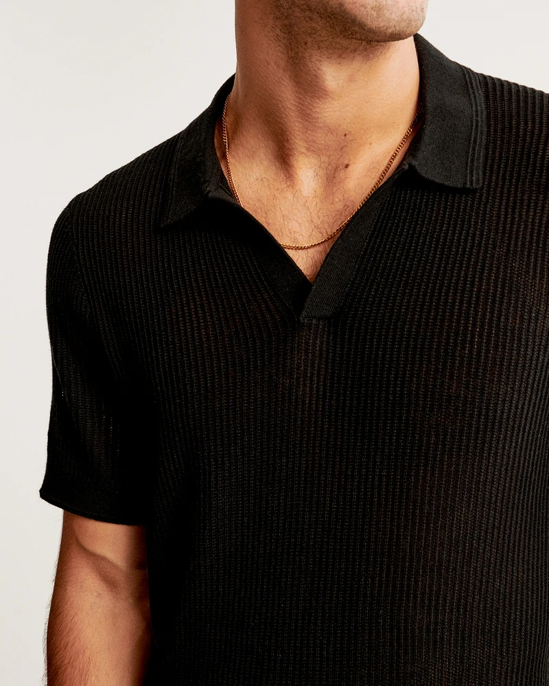 Open Stitch Johnny Collar Sweater Polo