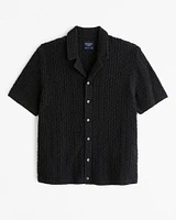 Crochet-Style Stitch Button-Through Sweater Polo