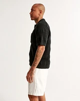 Striped Stitched Johnny Collar Sweater Polo