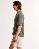 Two-Button Camp Collar Sweater Polo