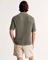 Two-Button Camp Collar Sweater Polo