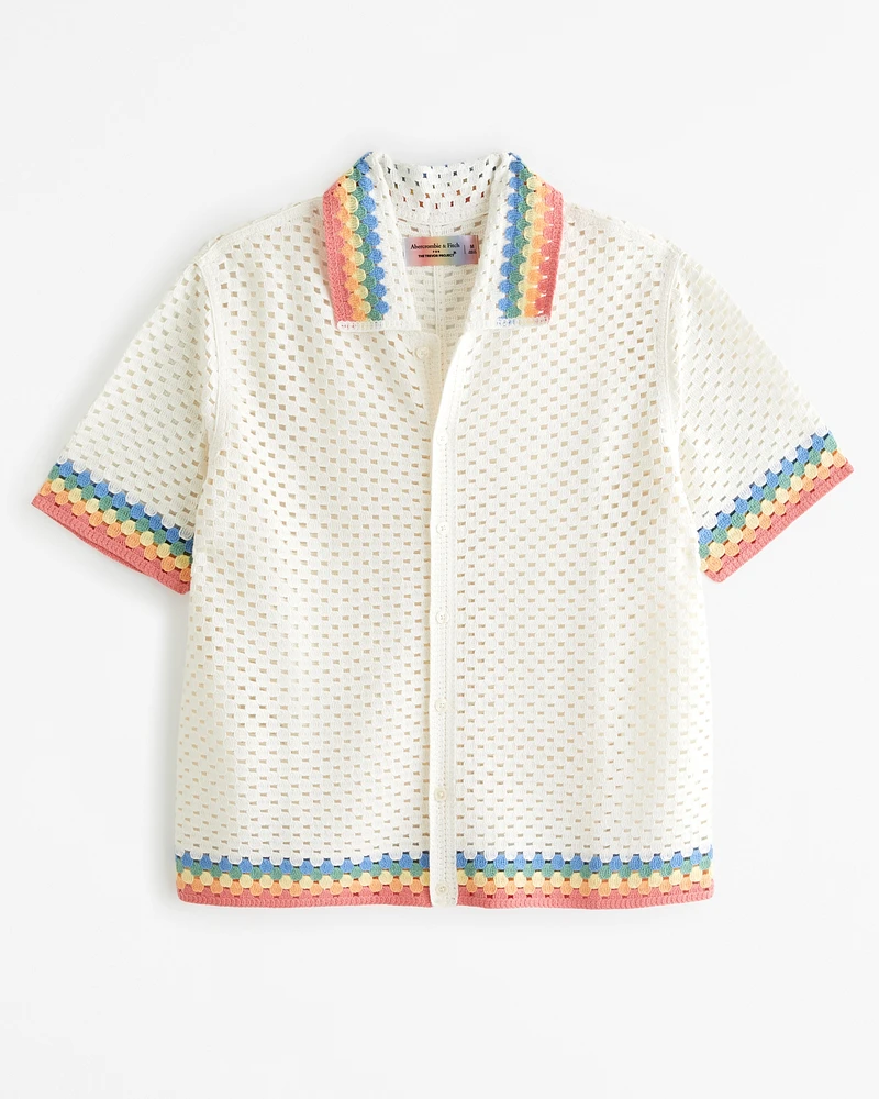 Pride Crochet-Style Button-Through Sweater Polo