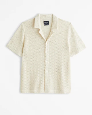 Textured Knit Button-Through Sweater Polo