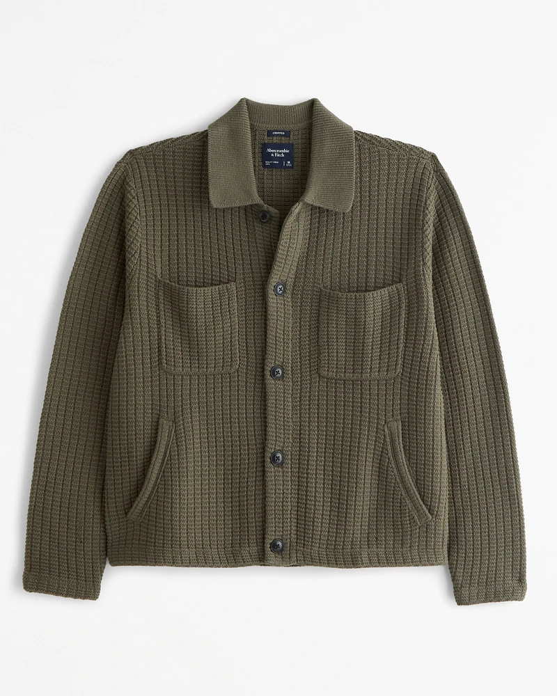 Cropped Stitched Sweater Shirt Jacket