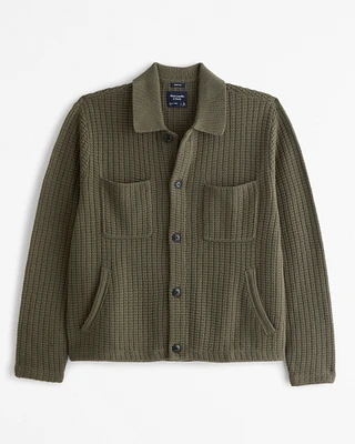 Cropped Stitched Sweater Shirt Jacket