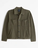 Cropped Stitched Sweater Shirt Jacket