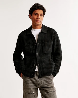 Cropped Stitched Sweater Shirt Jacket