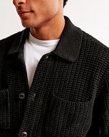 Cropped Stitched Sweater Shirt Jacket