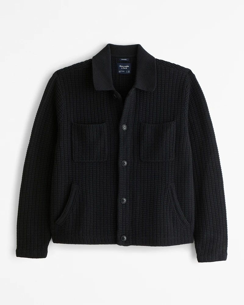 Cropped Stitched Sweater Shirt Jacket