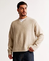 Oversized Boucle V-Neck Sweater