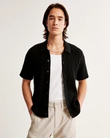 Plisse Button-Through Sweater Polo