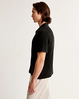 Plisse Button-Through Sweater Polo