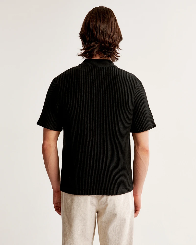 Plisse Button-Through Sweater Polo