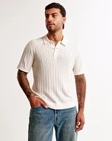 Merino Wool-Blend Cable 3-Button Sweater Polo