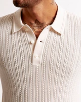 Merino Wool-Blend Cable 3-Button Sweater Polo