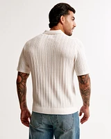 Merino Wool-Blend Cable 3-Button Sweater Polo