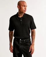 Merino Wool-Blend Cable 3-Button Sweater Polo