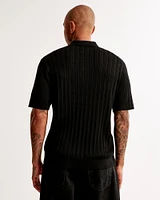 Merino Wool-Blend Cable 3-Button Sweater Polo