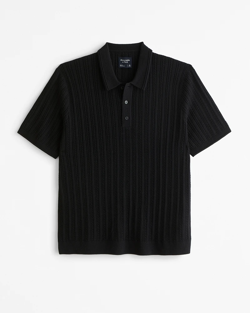 Merino Wool-Blend Cable 3-Button Sweater Polo