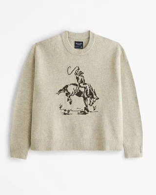 Oversized Cowboy Graphic Crew Sweater