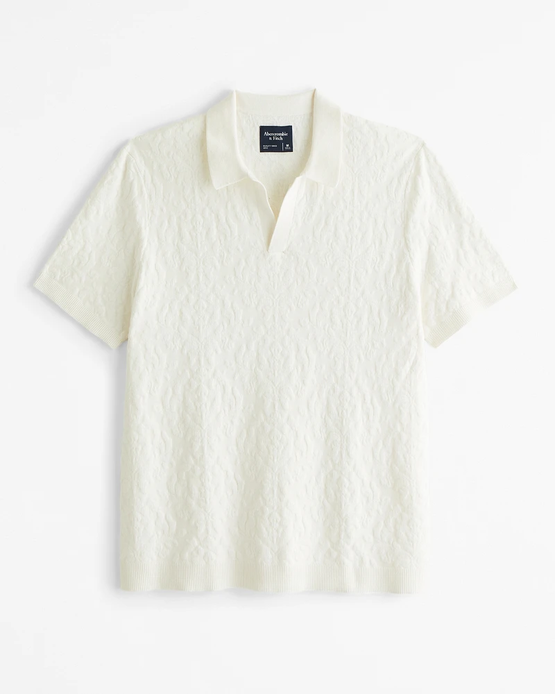 Jacquard Pattern Johnny Collar Sweater Polo