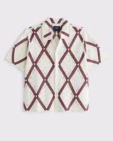 Crochet-Style Diamond Pattern Button-Through Sweater Polo