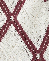 Crochet-Style Diamond Pattern Button-Through Sweater Polo
