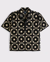 Crochet-Style Floral Pattern 2-Button Sweater Polo