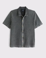 Garment-Dye Button-Through Sweater Polo