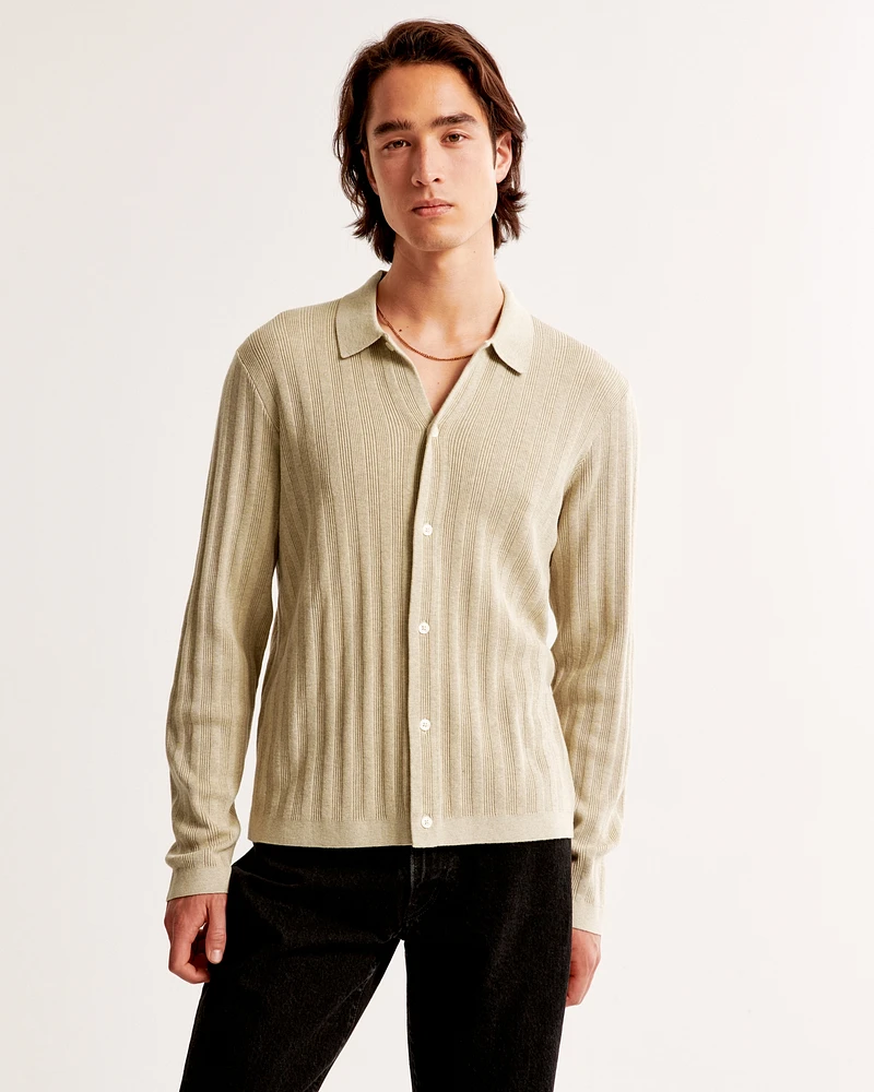 Pima Cotton Long-Sleeve Button-Through Sweater Polo