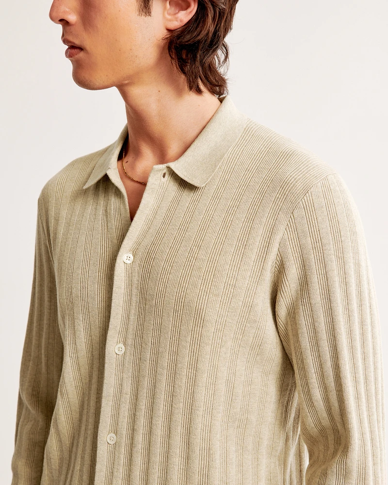 Pima Cotton Long-Sleeve Button-Through Sweater Polo