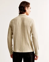 Pima Cotton Long-Sleeve Button-Through Sweater Polo