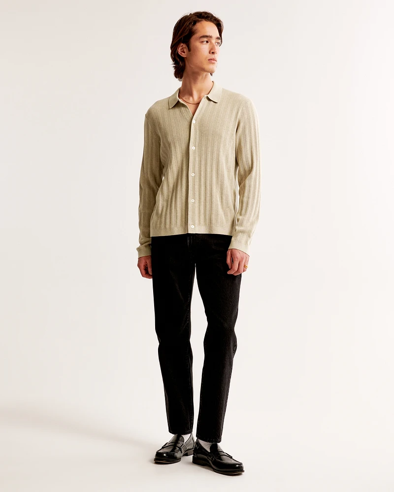 Pima Cotton Long-Sleeve Button-Through Sweater Polo