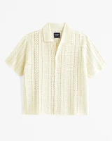 Crochet-Style Geometric Pattern Button-Through Sweater Polo