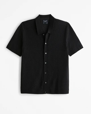 Plated Stitch Button-Through Sweater Polo