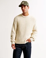 Oversized Checkered Stitch Crew Sweater