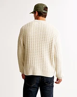 Oversized Checkered Stitch Crew Sweater